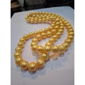 39” Golden Pearl Necklace Hand-Knotted Strand with 14K Gold Clasp Opera Length